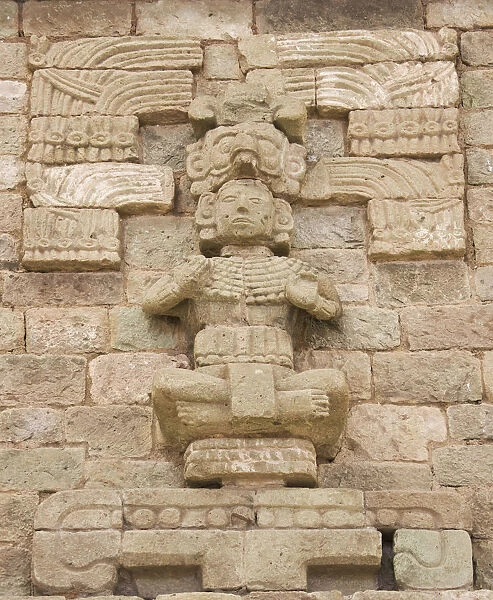 Carved figure at Copan Ruins, Maya Site of Copan