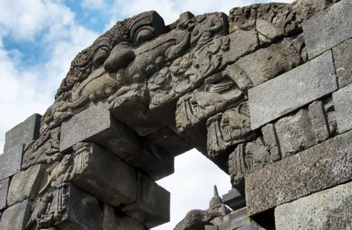 Framed Print : Carved gateway to main stupa at Borobudur Temple