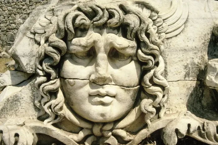 Framed Print : Carved head of Medusa, Didyma, Turkey