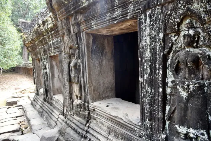 Framed Print : carved sculpture inside Banteay Kdei temple Angkor Cambodia