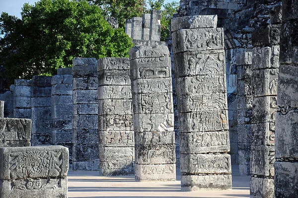 Carved Stone Mayan Warrior Columns