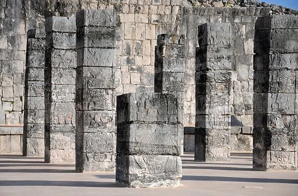 Carved stone Mayan warrior columns, Chichen Itza