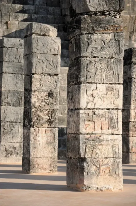 Framed Print : Carved Stone Mayan Warrior Columns, Chichen Itza