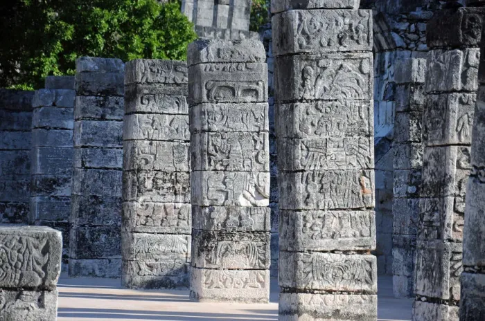 Framed Print : Carved stone mayan warrior columns, Chichen Itza Framed Print : Carved stone mayan warrior columns, Chichen Itza