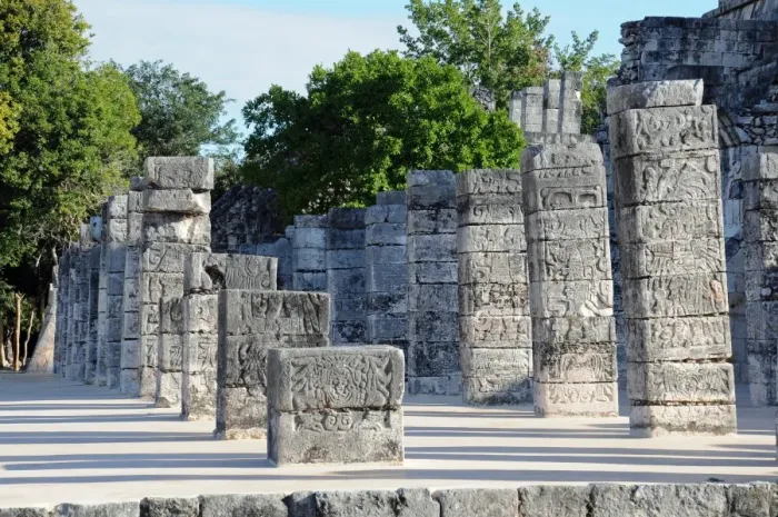 Framed Print : Carved Stone Mayan Warrior Columns, Chichen Itza Framed Print : Carved Stone Mayan Warrior Columns, Chichen Itza