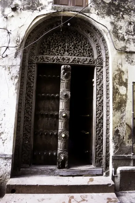 Framed Print : Carved wooden doors in Stone Town