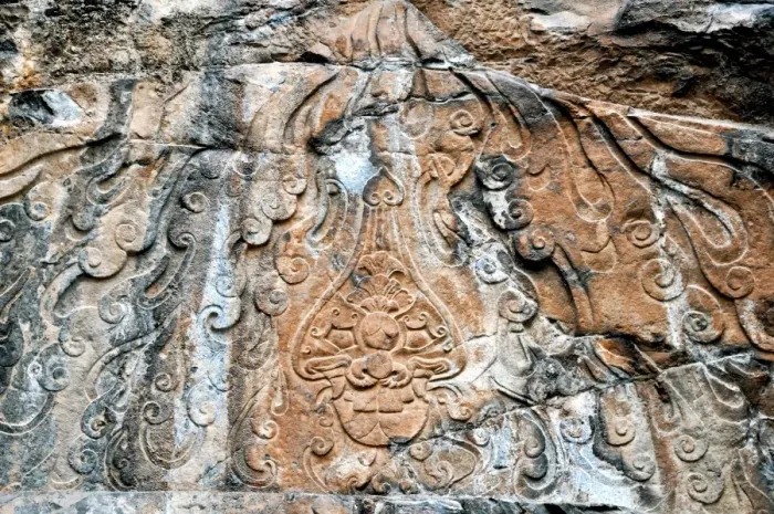 Framed Print : Carvings detail of Longmen Grottoes