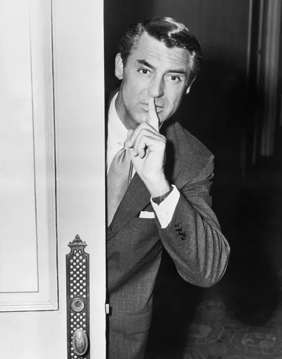 Framed Print : Cary Grant With Finger to Mouth Framed Print : Cary Grant With Finger to Mouth