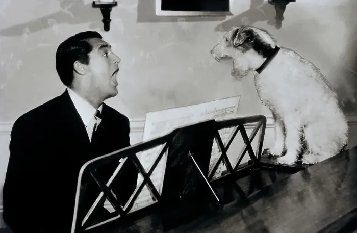 Framed Print : Cary Grant Singing with Dog Framed Print : Cary Grant Singing with Dog
