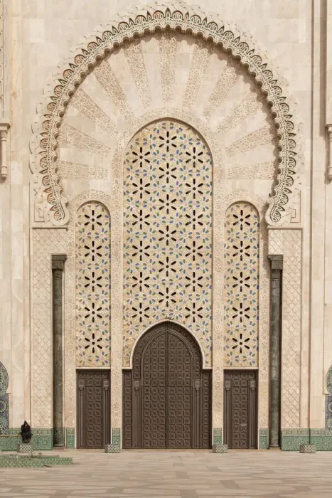 Framed Print : Casablanca, Morocco: Ornate exterior brass door of Hassan II Mosque in Casablanca