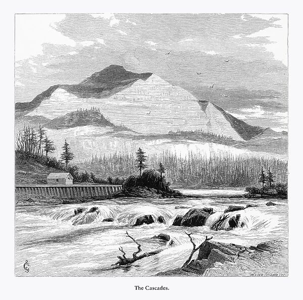 Cascades, The Cascades, Washington, United States, American Victorian Engraving, 1872