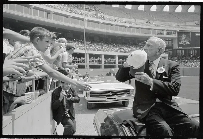 Framed Print : Casey Stengel Greeting Fans While Riding on Convertible Framed Print : Casey Stengel Greeting Fans While Riding on Convertible