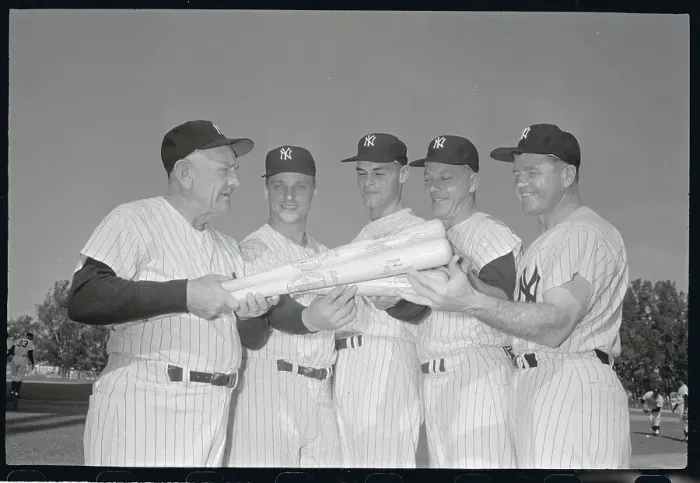 Framed Print : Casey Stengel Handing Bats to New Players Framed Print : Casey Stengel Handing Bats to New Players