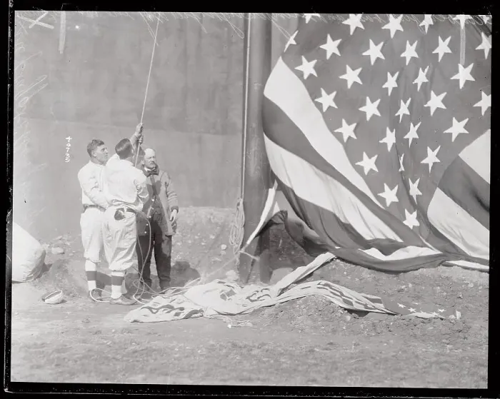 Framed Print : Casey Stengel and Jake Daubert Raising the Flag Framed Print : Casey Stengel and Jake Daubert Raising the Flag