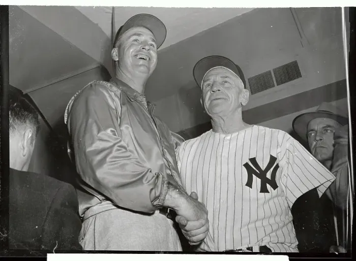 Framed Print : Casey Stengel Shaking Hand of Walt Alston Framed Print : Casey Stengel Shaking Hand of Walt Alston