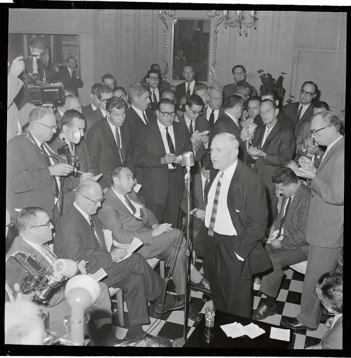 Framed Print : Casey Stengel Speaking at Microphone Framed Print : Casey Stengel Speaking at Microphone