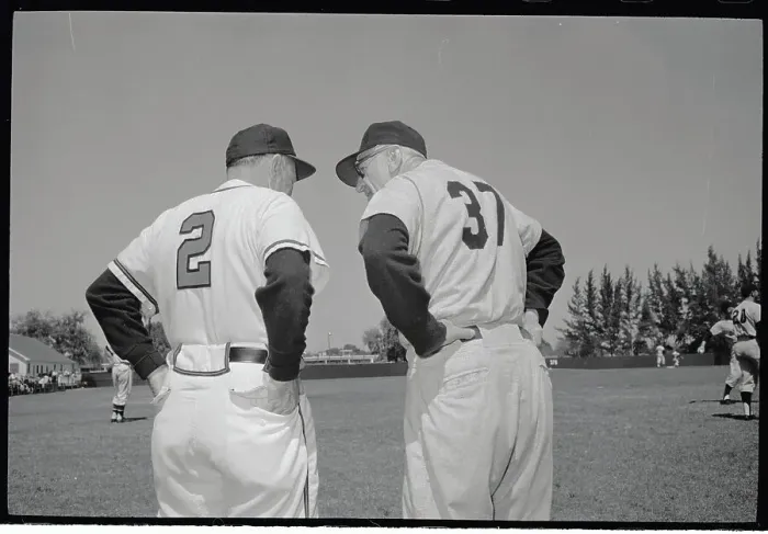Framed Print : Casey Stengel Talking with Fred Haney on Baseball Field Framed Print : Casey Stengel Talking with Fred Haney on Baseball Field