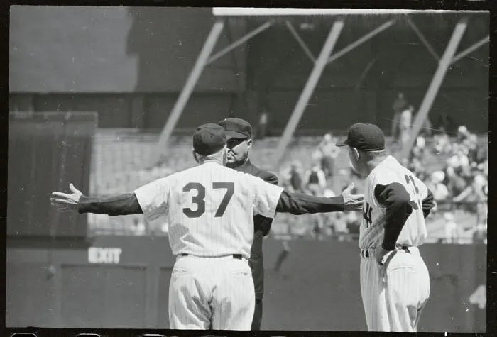 Framed Print : Casey Stengel Talking to Umpire Johnny Stevens