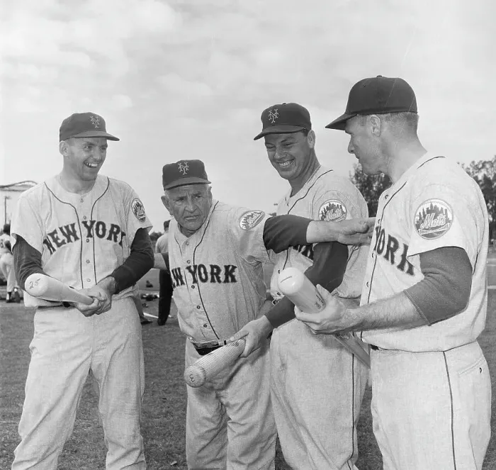 Framed Print : Casey Stengel Welcoming Outfield Players for the Season Framed Print : Casey Stengel Welcoming Outfield Players for the Season