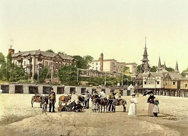 The Casino and the Pier of Heringsdorf, Mecklenburg-Western Pomerania, Germany, Historic, Photochrome print from the 1890s