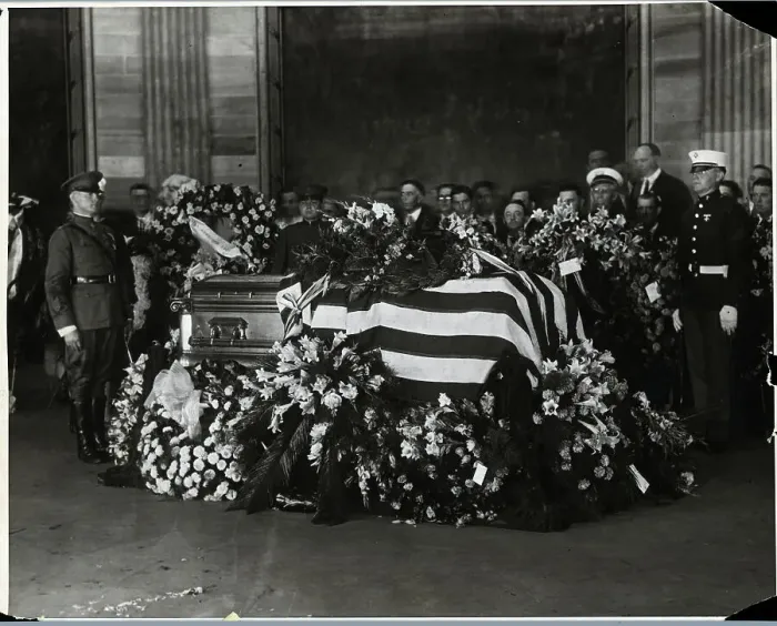 Framed Print : Casket of Warren Harding with US Flag Framed Print : Casket of Warren Harding with US Flag