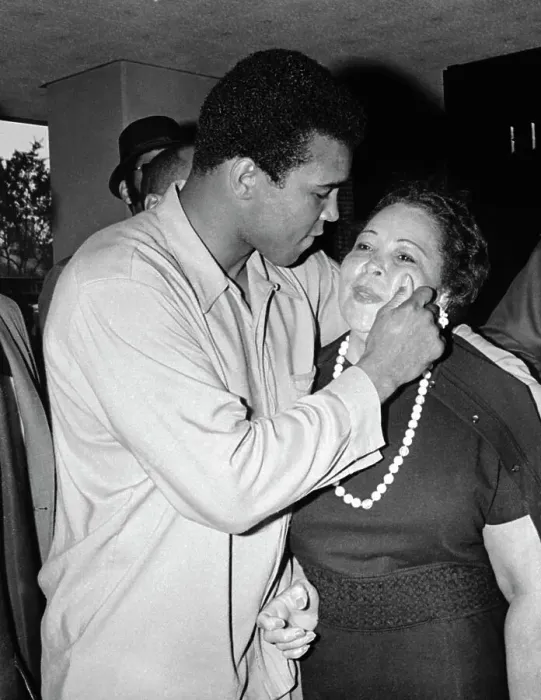 Framed Print : Cassius Clay Pinching His Mother on Her Cheek Framed Print : Cassius Clay Pinching His Mother on Her Cheek
