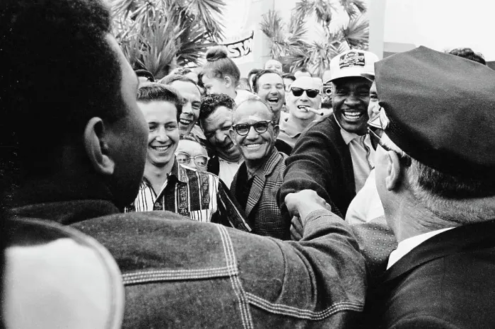 Framed Print : Cassius Clay and Sonny Liston Shaking Hands in Crowd Framed Print : Cassius Clay and Sonny Liston Shaking Hands in Crowd
