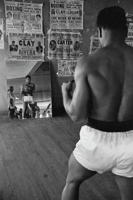 Framed Print : Cassius Clay Watching Himself in a Mirror Framed Print : Cassius Clay Watching Himself in a Mirror