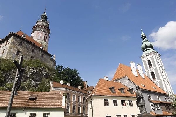 Castle Cesky Krumlov and church, Czech Republic