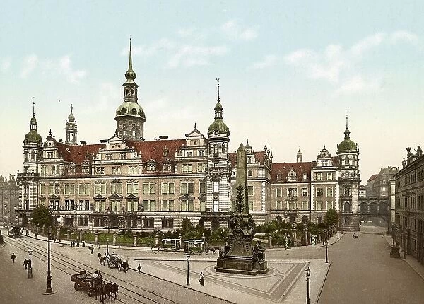 The castle in Dresden, Saxony, Germany, Historic, digitally restored reproduction of a photochromic print from the 1890s