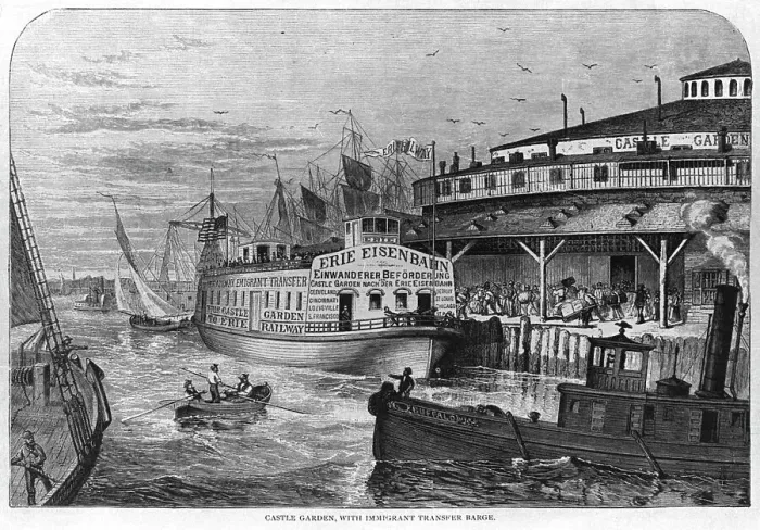 Framed Print : Castle Garden with Immigrant Transfer Barge Framed Print : Castle Garden with Immigrant Transfer Barge