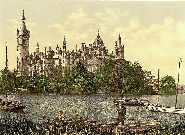 The castle in Schwerin, Mecklenburg-Vorpommern, Germany, Historic, digitally restored reproduction of a photochrome print from the 1890s