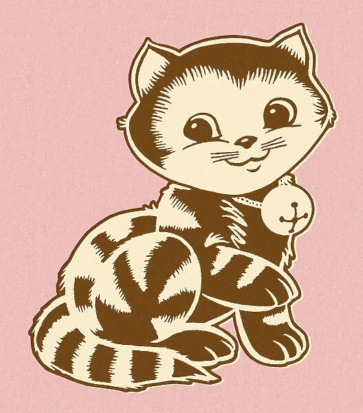 Cat Wearing Bell on Pink Background