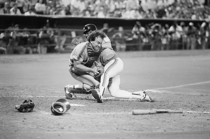 Framed Print : Catcher Crouching & Tagging Runner Framed Print : Catcher Crouching & Tagging Runner