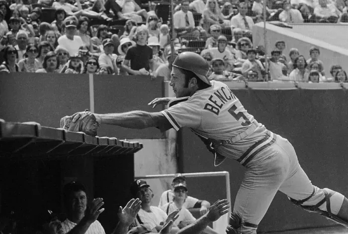 Framed Print : Catcher Johnny Bench Reaching for Ball Framed Print : Catcher Johnny Bench Reaching for Ball