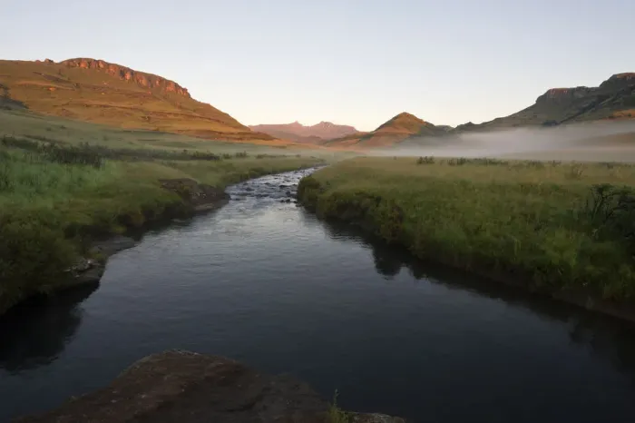Framed Print : catchment, cobham nature reserve, color image, dawn, day, drakensberg, flowing water Framed Print : catchment, cobham nature reserve, color image, dawn, day, drakensberg, flowing water