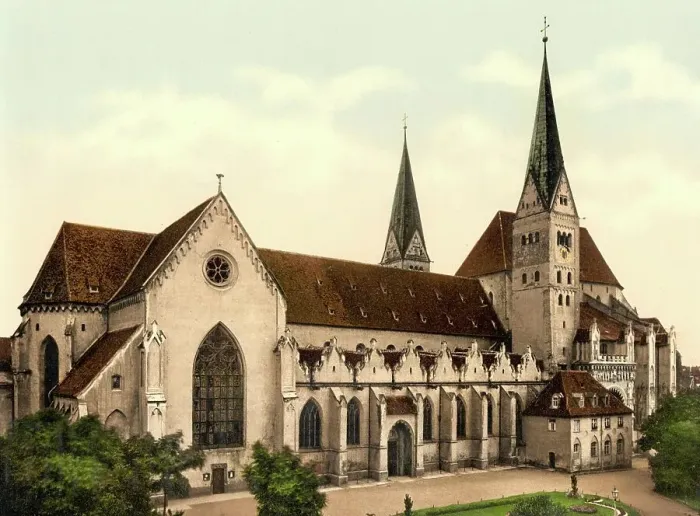Framed Print : Cathedral of Augsburg, Bavaria, Germany, Historical, digitally restored reproduction of a photochrome print from the 1890s Framed Print : Cathedral of Augsburg, Bavaria, Germany, Historical, digitally restored reproduction of a photochrome print from the 1890s