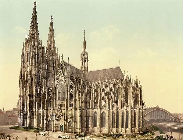 Cathedral in Cologne, North Rhine-Westphalia, Germany, Historic, digitally restored reproduction of a photochromic print from the 1890s