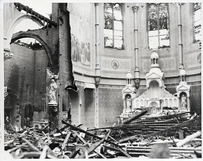 Framed Print : Cathedral Nave Showing Major Fire Damage Framed Print : Cathedral Nave Showing Major Fire Damage