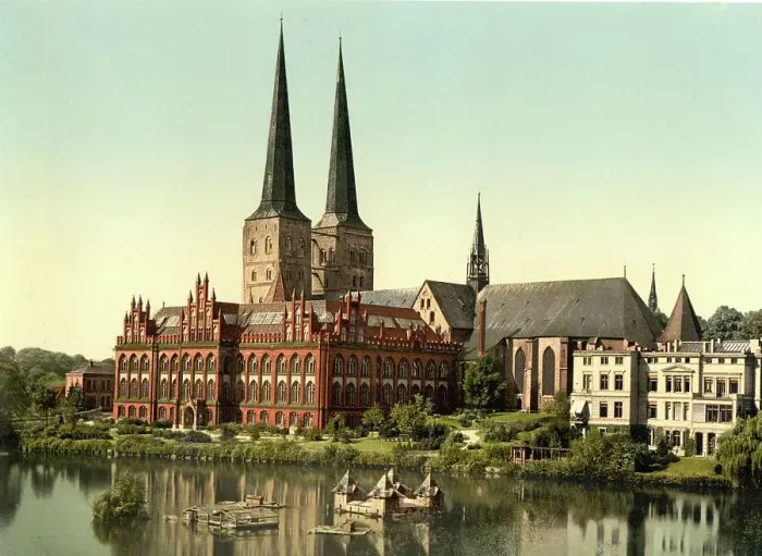Framed Print : Cathedral St. Marys Church of Luebeck, Schleswig-Holstein, Germany, Historical, digitally restored reproduction of a photochromic print from the 1890s Framed Print : Cathedral St. Marys Church of Luebeck, Schleswig-Holstein, Germany, Historical, digitally restored reproduction of a photochromic print from the 1890s