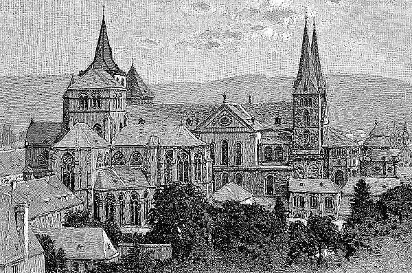 The Cathedral of Trier, Germany, Historical, digitally improved reproduction of an original from the 19th century, digital reproduction of an original from the 19th century