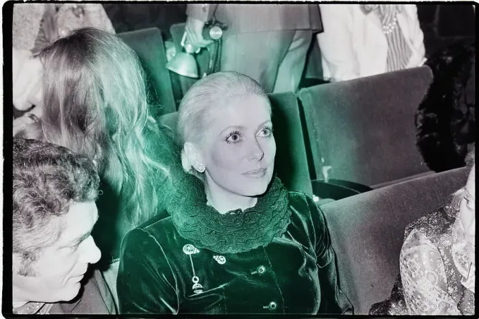 Framed Print : Catherine Deneuve Wearing Frilly Collar