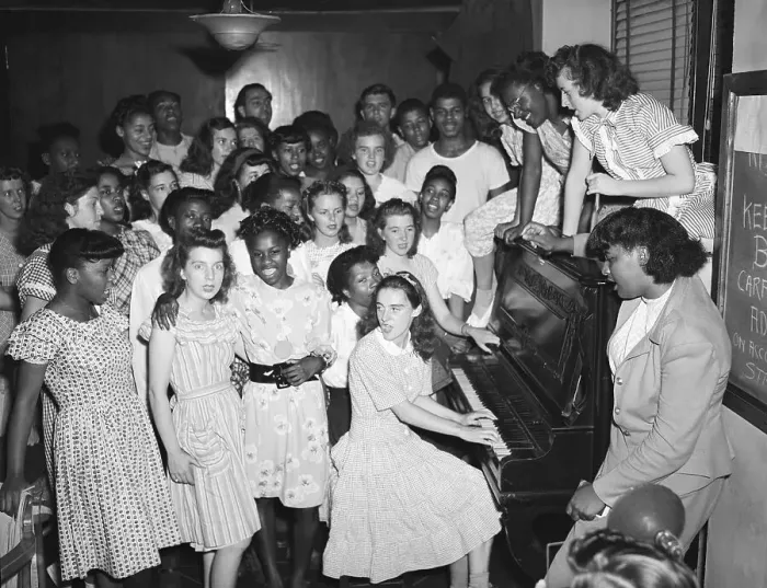 Framed Print : Caucasian and African American Youths Singing Together Framed Print : Caucasian and African American Youths Singing Together