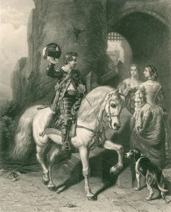 Framed Print : Cavalier. The cavalier engraved by J.C Armytage in 1865 Framed Print : Cavalier. The cavalier engraved by J.C Armytage in 1865