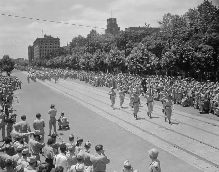 Framed Print : Cavalry Division Parading Down Street Framed Print : Cavalry Division Parading Down Street
