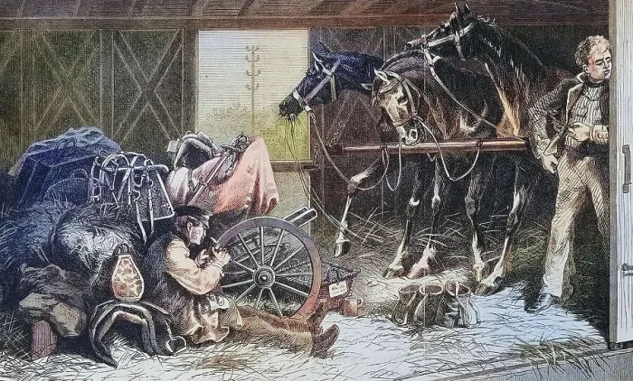 Framed Print : Cavalry being transported on a train, horse stable of a guard corps officer, illustrated war history, German, French war 1870-1871, Germany, France, Cavalry being transported on a train, horse stable of a guard corps officer, illustrated war history Framed Print : Cavalry being transported on a train, horse stable of a guard corps officer, illustrated war history, German, French war 1870-1871, Germany, France, Cavalry being transported on a train, horse stable of a guard corps officer, illustrated war history