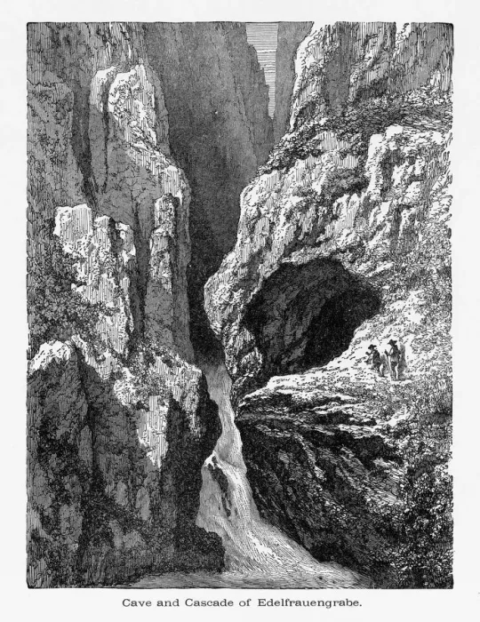 Framed Print : Cave and Cascade of Edelfrauengrabe in Black Forest Circa 1887