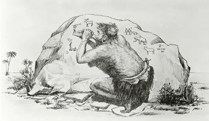 Framed Print : Cave Man Etching in Stone Framed Print : Cave Man Etching in Stone