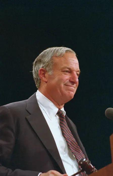 Framed Print : CBS Chairman Thomas Wyman Speaking at Shareholders Convention Framed Print : CBS Chairman Thomas Wyman Speaking at Shareholders Convention
