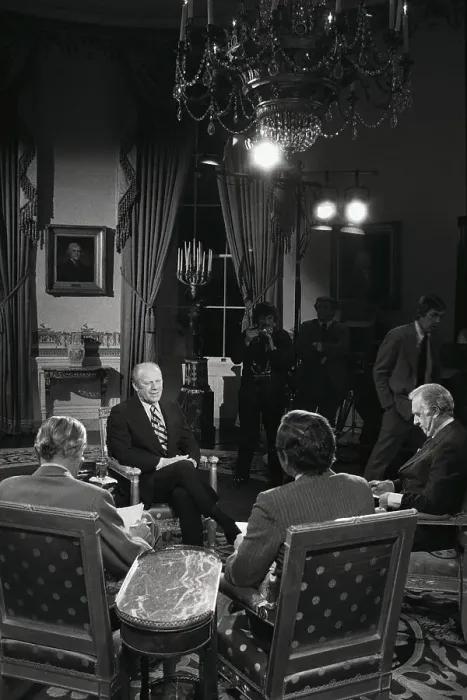 Framed Print : CBS Reporters Interviewing Gerald Ford Framed Print : CBS Reporters Interviewing Gerald Ford